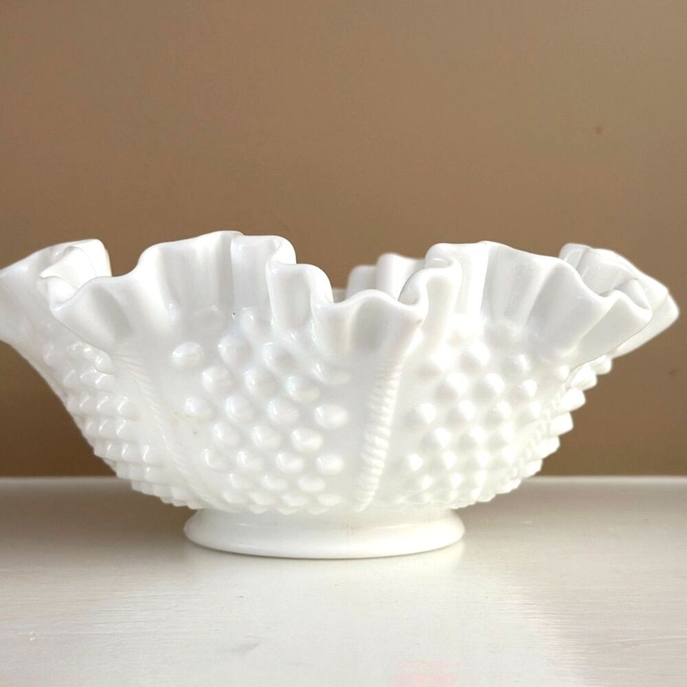 Fenton white Hobnail Ruffled Bowl